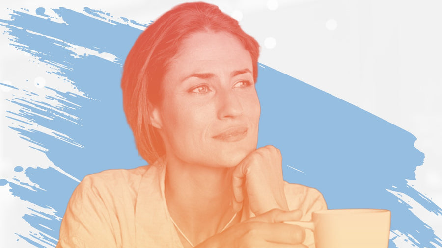 Woman with dark hair holding a coffee mug, for the BelleSkin article Where to Buy Authentic EltaMD UV Clear in Canada